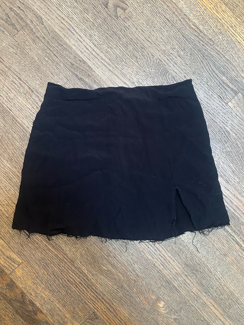 Sunday Best Black Mini Skirt with Side Slit and Frayed Hem